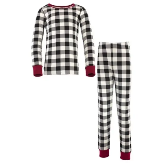 Touched by Nature Baby, Toddler and Kids Unisex Organic Cotton Tight-Fit Pajama Set, Black Plaid image {1}