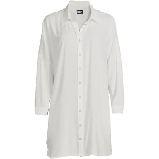 Lands' End Women's Sheer Modal Oversized Button Front Swim Cover-up Shirt image {5}