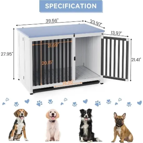 39.5in Portable Foldable Dog Kennel Crate Furniture End Table,Indoor Cage with Tray and Iron Door-Frame for Large/Medium Dog image {6}