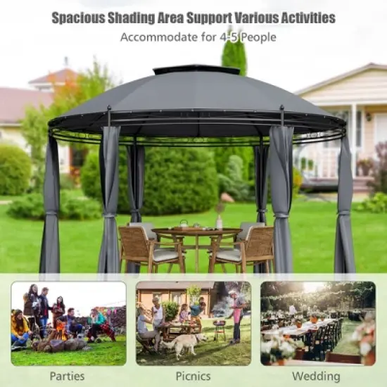 Tangkula 11.5'Outdoor Patio Round Dome Gazebo Canopy Shelter Double Roof Steel Gray image {7}