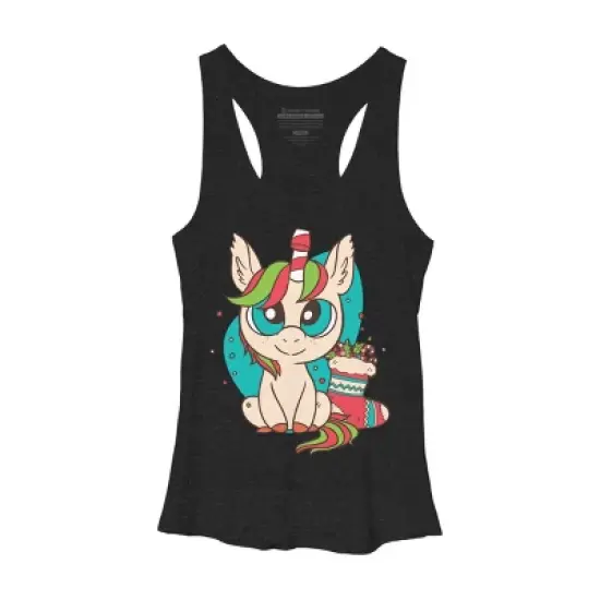 Women's Design By Humans Christmas Candy Cane Unicorn With Stocking By rasok Racerback Tank Top image {3}