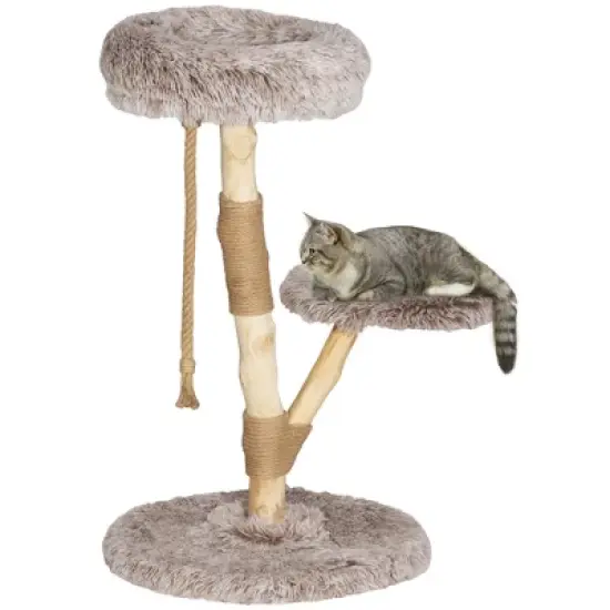 PawHut Cat Tree Tower, 35 Inch Modern Cat Tree for Indoor Adult Cats with Wooden Scratching Posts, Cat Bed & Rope Cat Toy, Brown image {6}
