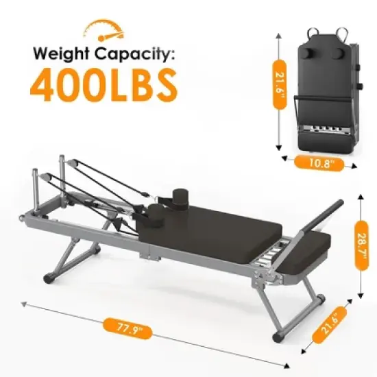 SEVOBAL Pilates Reformer Foldable Pilates Machine Equipment Home Use Gym Workout Advanced Beginners Users Up to 330lbs Capacity, Silver, image {2}