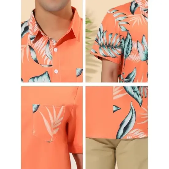Lars Amadeus Men's Summer Patchwork Hawaiian Shirt Button Down Pocket Leaf Printed Shirts image {5}