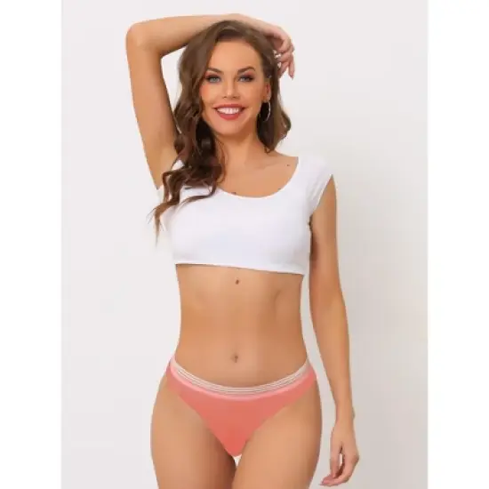 Allegra K Women's Unlined No Show Breathable Smooth Color-Block Thongs image {3}