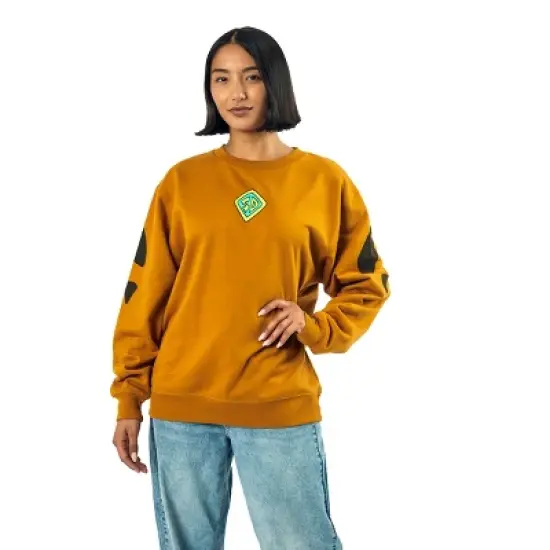Scooby Doo Dog Tag & Spots Women's Brown Crew Neck Long Sleeve Oversized Fleece Sweatshirt image {1}