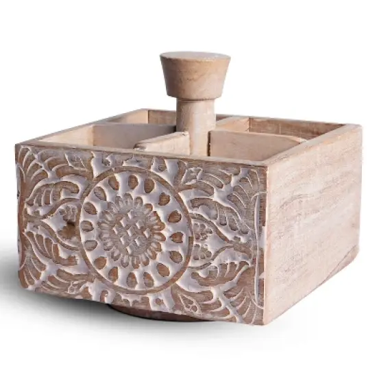 Mela Artisans Wooden Spinning Pen Holder (White) image {4}