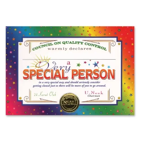 Beistle Very Special Person Certificate, 5" x 7", (6/Pkg) Multicolored image {1}