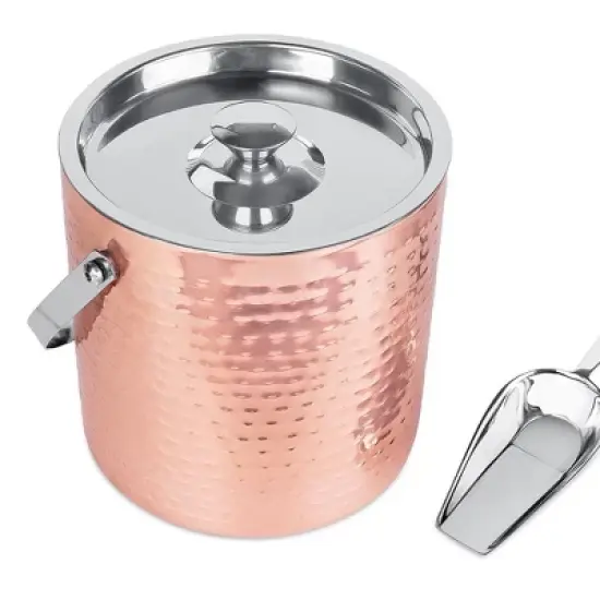 BirdRock Home Hammered Ice Bucket with Scoop & Lid - 2.8 Liter - Copper image {6}