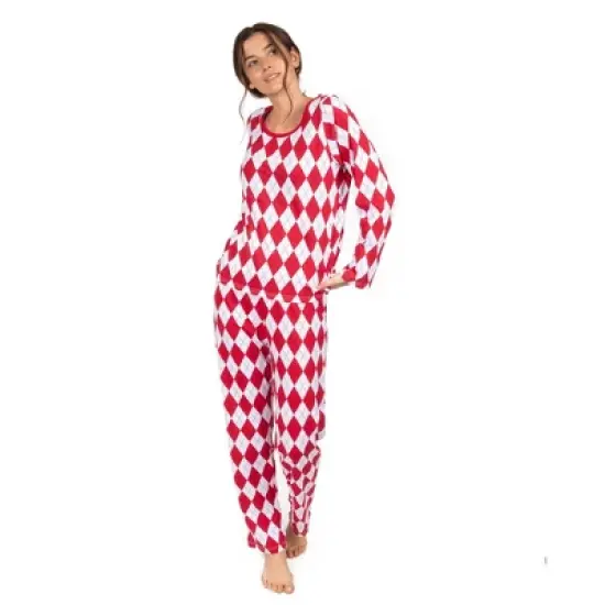 Leveret Womens Two Piece Cotton Argyle Christmas Pajamas image {4}