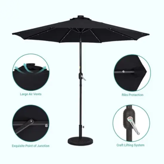 Sonkuki 9ft LED Round Outdoor Patio Market Umbrella w/Aluminum Pole and 8 Sturdy Ribs image {6}