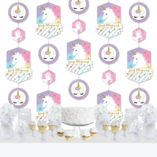 Big Dot of Happiness Rainbow Unicorn - Magical Unicorn Baby Shower or Birthday Party DIY Dangler Backdrop - Hanging Vertical Decorations - 30 Pieces image {1}