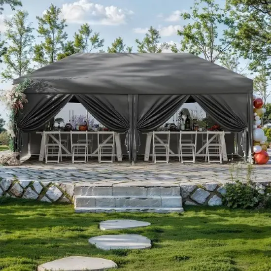 GustoWave 10 X 20ft Pop-Up Canopy with 6 Removable Sidewalls for Camping image {8}