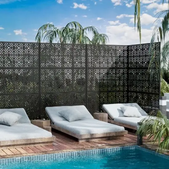 Lirago 72 in. Outdoor Privacy Panel Galvanized Metal Fence Black image {6}