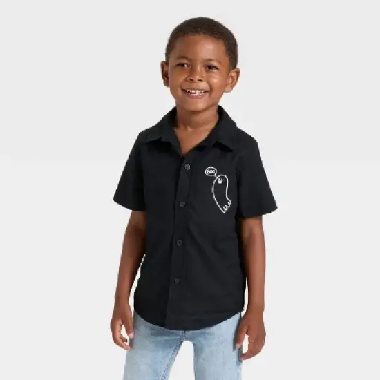 Toddler Boys' Short Sleeve Halloween Button-Down Shirt - Cat & Jack&trade; Black image {3}