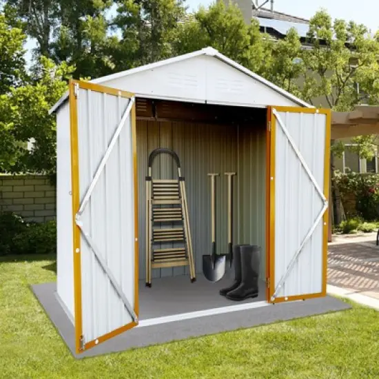 Outdoor storage sheds 6FTx4FT Apex roof White+Yellow image {5}