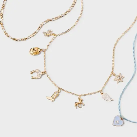 Girls' 3pk Western Heart Charms Necklace - art class&trade; image {3}