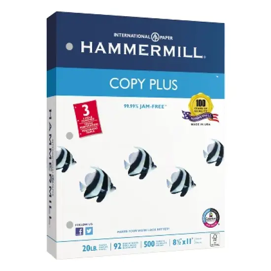 Hammermill Copy Plus Copy Paper 3-Hole Punch 92 Brightness 20lb Ltr White 500 Shts/Rm 105031 image {3}