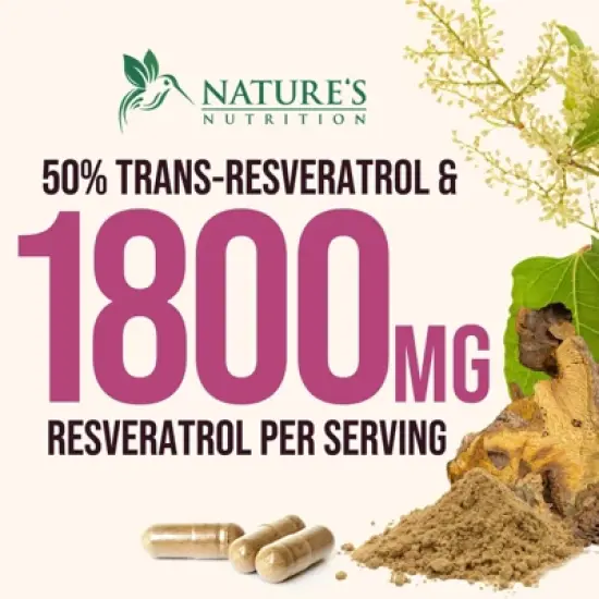 Resveratrol Capsules 1800mg Natural Antioxidant, Anti Aging, Anti Inflammatory - 60 Capsules By Nature's Nutrition image {4}