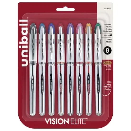 uniball Vision Elite Roller Ball Stick Pen, 0.8 mm Bold Tip, Assorted Colors, Set of 8 image {6}
