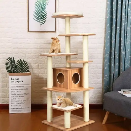 Costway 69" Modern Cat Tree Multi-layer Kitten Activity Tower w/ Removable Soft Mat image {1}