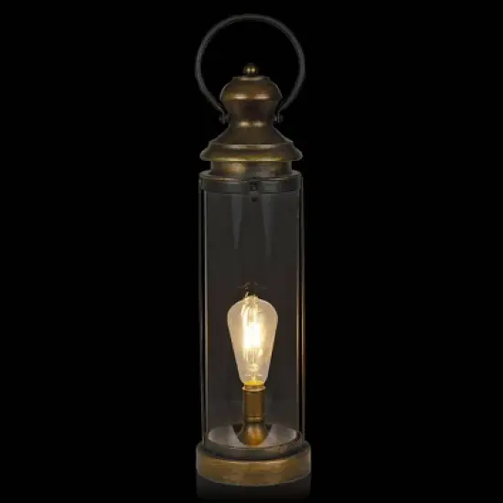Alpine Corporation 21" Battery Gold Metal and Glass LED Indoor Outdoor Decorative Lantern Off-White: Iron Craftsmanship, 1-Year Warranty image {6}