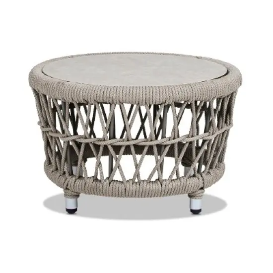 Jennifer Taylor Home Everly 21.5" Round Woven Patio Coffee Table, Light Beige Olefin image {1}