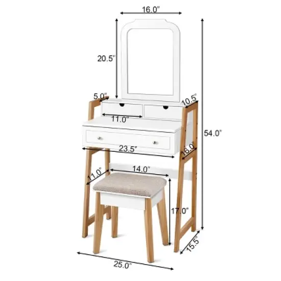 Costway Makeup Vanity Table Dressing table Cushioned Stool Set image {3}