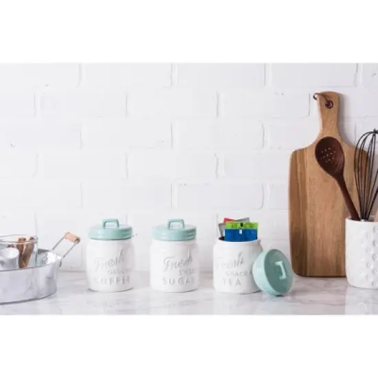 Design Imports Aqua Ceramic Jar Canister Set/3 image {2}
