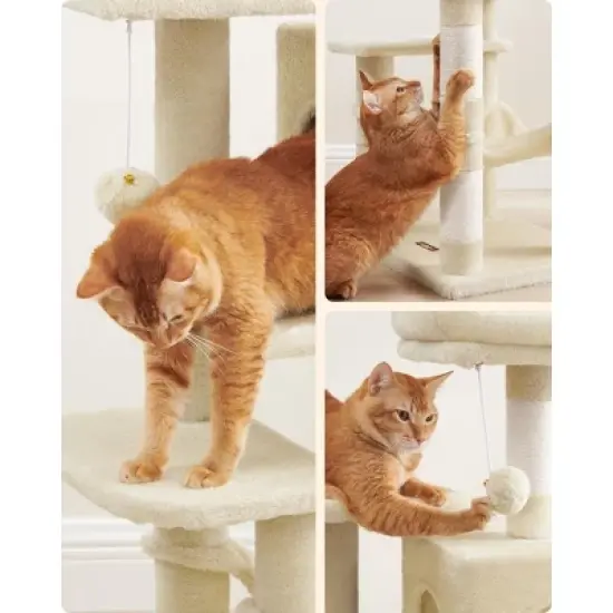 Feandrea 44.1'' /56.3" Cat Tree Tower for Indoor Cats ,Multi-Level Cat Condo Cat Furniture with Scratching Posts image {8}