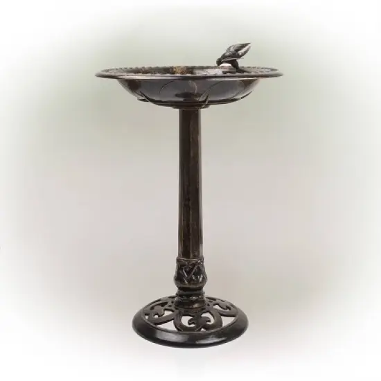 27" Polyresin Antique Style Outdoor Birdbath with Bird Figurine, Weather-Resistant - Alpine Corporation image {2}