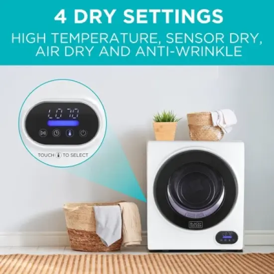 BLACK+DECKER Compact Electric Dryer, 120V Vented Portable Dryer with Stainless Steel Drum image {3}