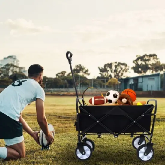 DSVIMOY Collapsible Foldable Wagon Cart with Strapping, Wagon Grocery Cart for Camping Shopping Sports, Black, 25.98"*17.32"*37.4" image {4}