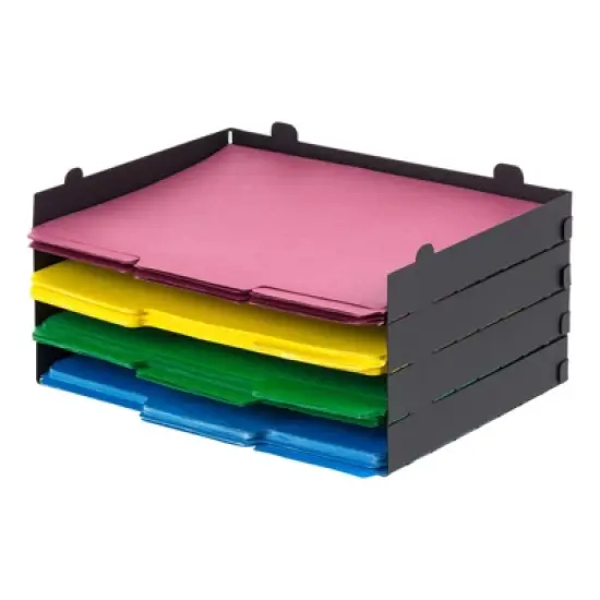 IRIS USA Metal Stackable Letter Tray Paper Organizer, Black, 4Pack image {8}