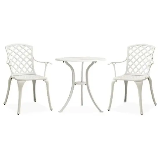vidaXL Patio Bistro Set 3 Piece Patio Round Table and Chairs Cast Aluminum - White image {1}