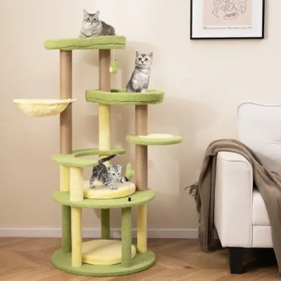 Tangkula Multi-level Cat Tree w/ Wide Perch Rotatable Basket Removable Soft Cushions image {3}