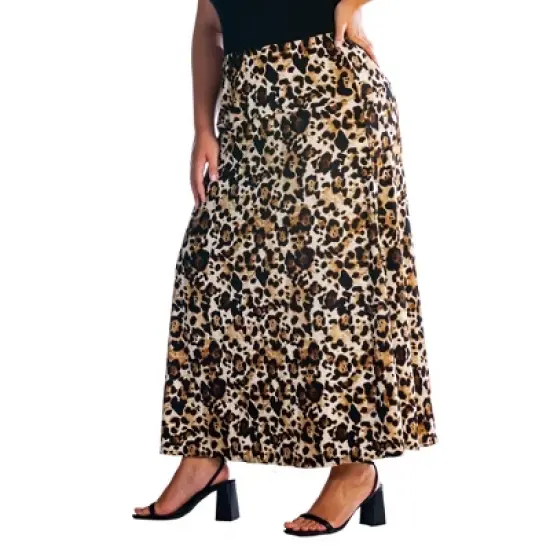 Womens Plus Size Brown Animal Print Maxi Skirt image {1}
