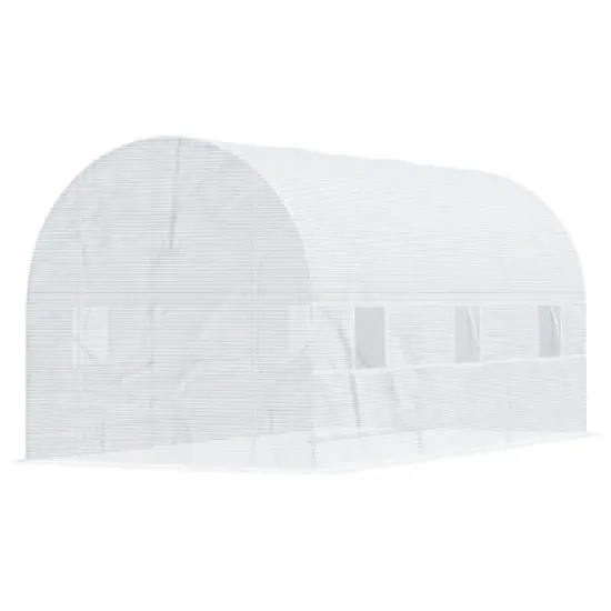 Outsunny 15' x 7' x 7' Walk-In Tunnel Greenhouse, Large Garden Hot House Kit with 6 Roll-up Windows & Roll Up Door, Steel Frame, White image {3}