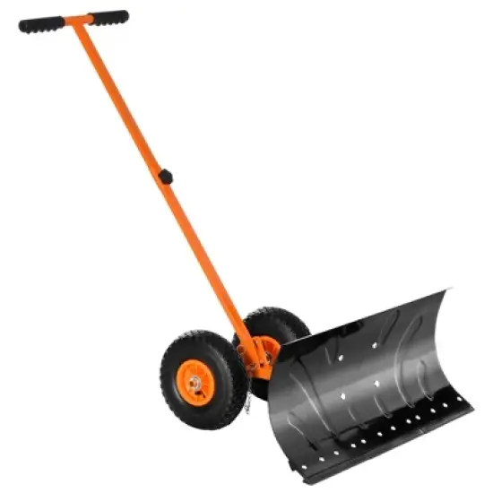 HOMCOM Heavy-Duty Snow Shovel Rolling Pusher with 29'' Blade, 10'' Wheels and Angle-Adjustable Handle image {10}