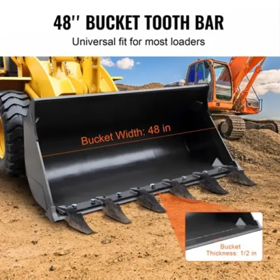 VEVOR Bucket Tooth Bar, 48'', Heavy Duty Tractor Bucket 6 Teeth Bar for Loader Tractor Skidsteer, 4560 lbs Load-Bearing Capacity, Black image {5}