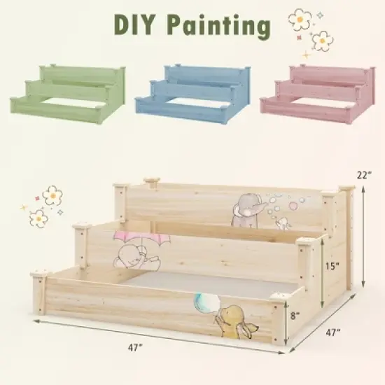 Costway 3-Tier Wooden Raised Garden Bed with Open-Ended Base Growing Planter for Backyard image {2}