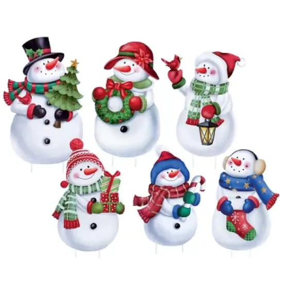 Collections Etc Holiday Snowmen Festive Garden Stakes - Set of 6 image {2}