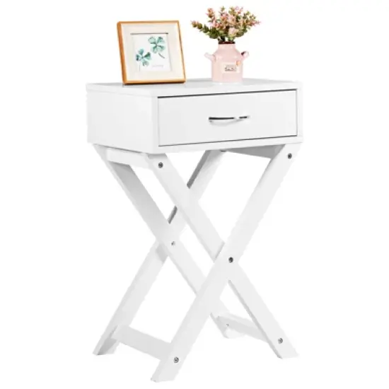 Tangkula 2PCS Modern Versatile Nightstand X-shape Wooden End Table with Drawer Accent Side Table for Bedroom Black/White image {9}