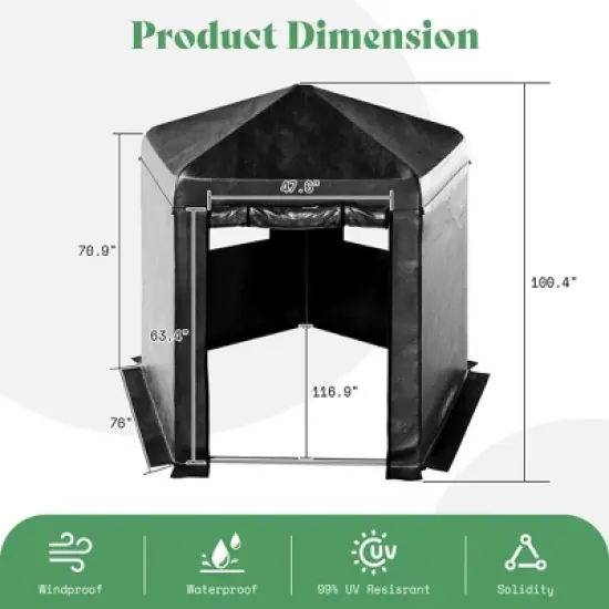 AMERLIFE Black Pentagonal Storage Shed, 6.3 FT Side with PVC Windows, Mesh & PE Storage Pockets, Top Hooks image {2}