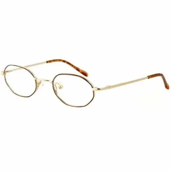 Metal Flex by Vivid E Designer Reading Eye Glasses in Gold Amber Brown 41mm +2.00 | Ladies | Oval Shape | X-Small Fit image {1}