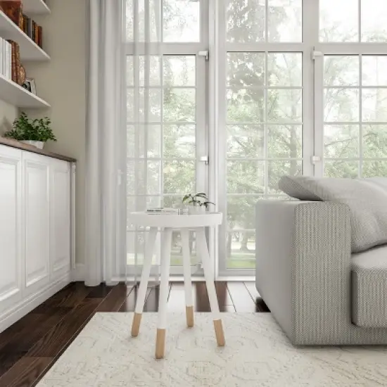 Hastings Home Mid-Century Modern Round Wooden End Table With Tray Top - White/Natural image {4}