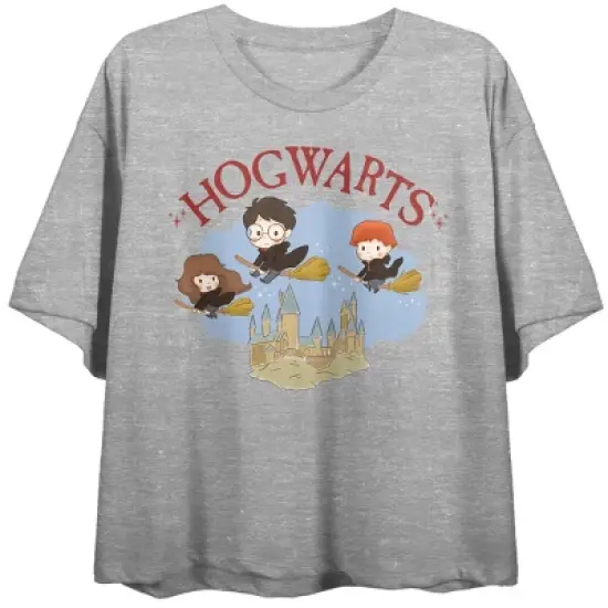 Harry Potter "Mischief Managed" Chibi Art Women's Heather Gray Graphic Crop Tee image {4}