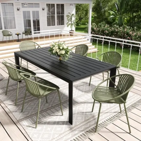 Christopher Knight Home Paddy 7 Pieces Outdoor Modern Metal and Polypropylene Dining Set with Stackable Chair image {11}