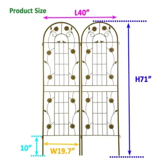 Syemin Patio Decorative Screens, Iron Arch Decoration Garden Trellis, for Outdoor for Climbing Plants Support, Flowerbed, Brown, 40"*19.7"*71" image {4}