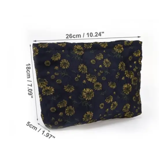 Unique Bargains Women Portable Floral Makeup Bag Dark Blue 1 Pc image {1}